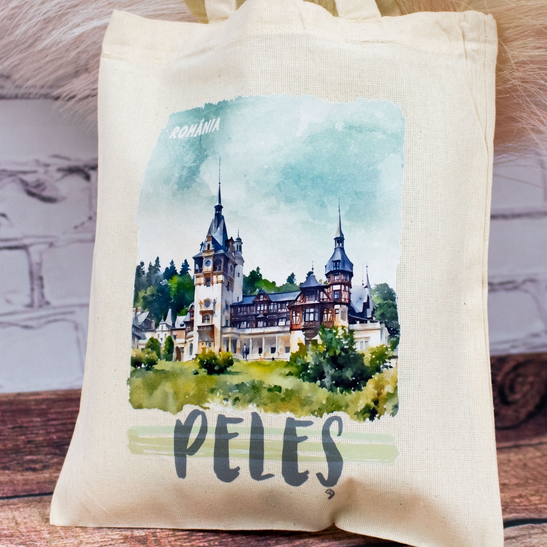 Sacosa din bumbac, suvenir, Peles, dimensiune 22 x 26 cm - genți și portofele - geantă pentru cumpărături - totebaguri - Artynos.ro