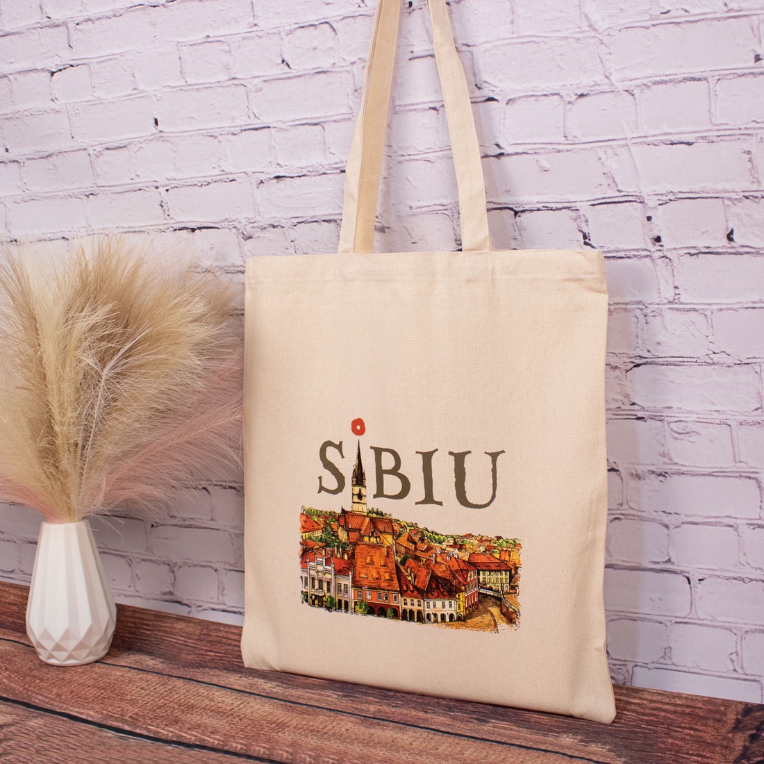 Sacosa din bumbac, suvenir, Sibiu medieval - genți și portofele - geantă pentru cumpărături - totebaguri - Artynos.ro
