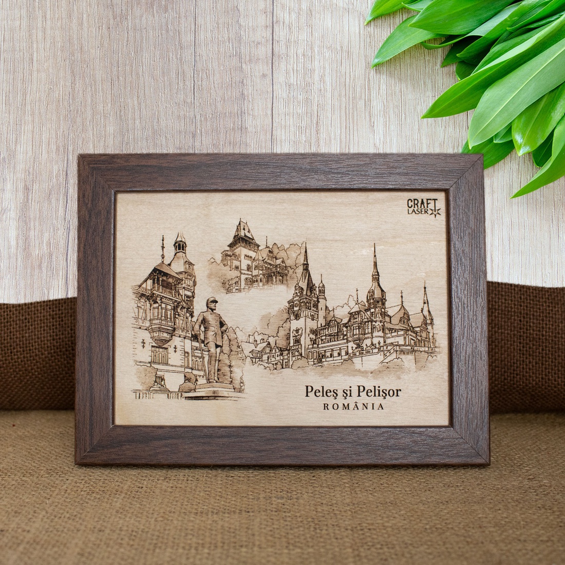 Tablou suvenir din lemn, gravat, Castele din Romania, dimensiune 13/18, rama inclusa - casă & stil de viață - decorațiuni de casă - picturi murale - artă de perete din lemn - Artynos.ro