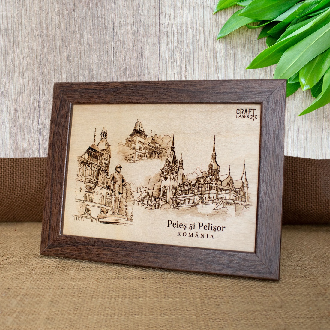 Tablou suvenir din lemn, gravat, Castele din Romania, dimensiune 13/18, rama inclusa - casă & stil de viață - decorațiuni de casă - picturi murale - artă de perete din lemn - Artynos.ro