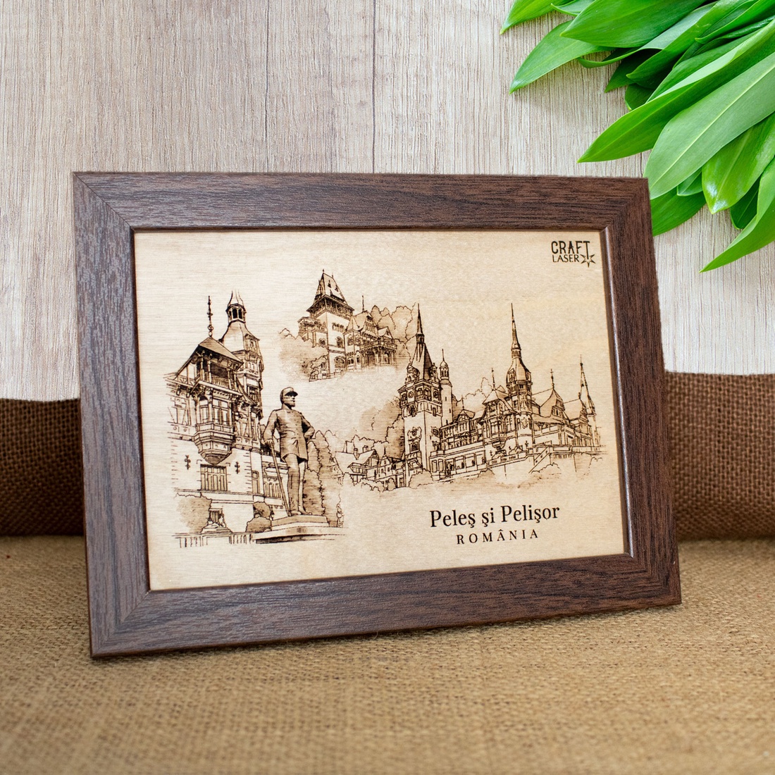 Tablou suvenir din lemn, gravat, Castele din Romania, dimensiune 13/18, rama inclusa - casă & stil de viață - decorațiuni de casă - picturi murale - artă de perete din lemn - Artynos.ro