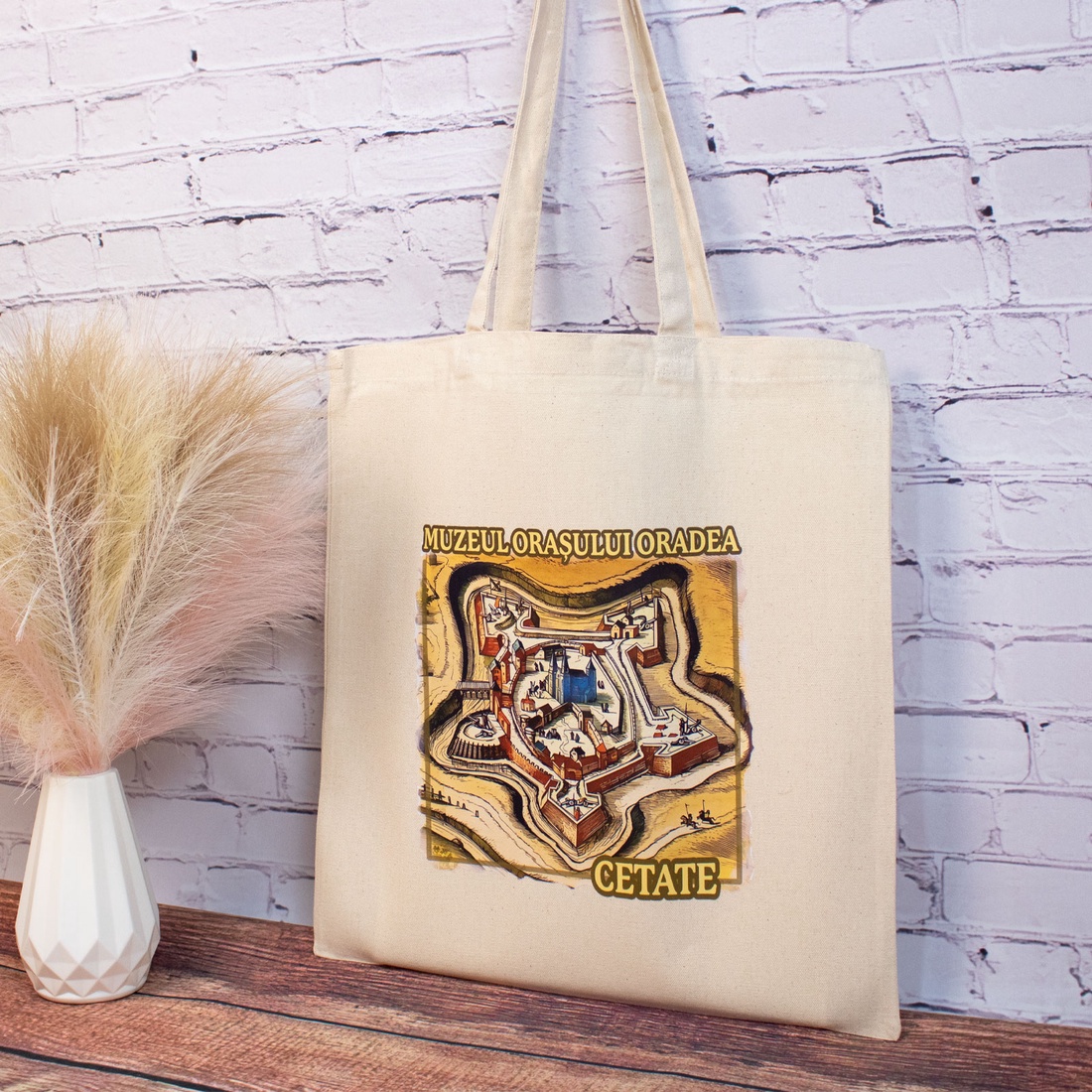 Sacosa din bumbac, suvenir, Muzeul Orasului Oradea, Cetatea Oradea - genți și portofele - geantă pentru cumpărături - totebaguri - Artynos.ro