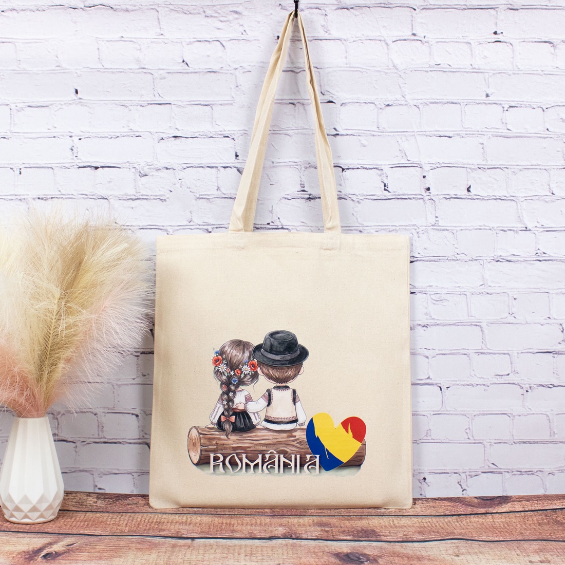 Sacosa din bumbac, suvenir, Româncuță și românaș � din locuri trăite - genți și portofele - geantă pentru cumpărături - totebaguri - Artynos.ro