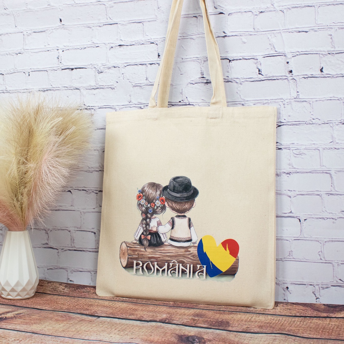 Sacosa din bumbac, suvenir, Româncuță și românaș � din locuri trăite - genți și portofele - geantă pentru cumpărături - totebaguri - Artynos.ro