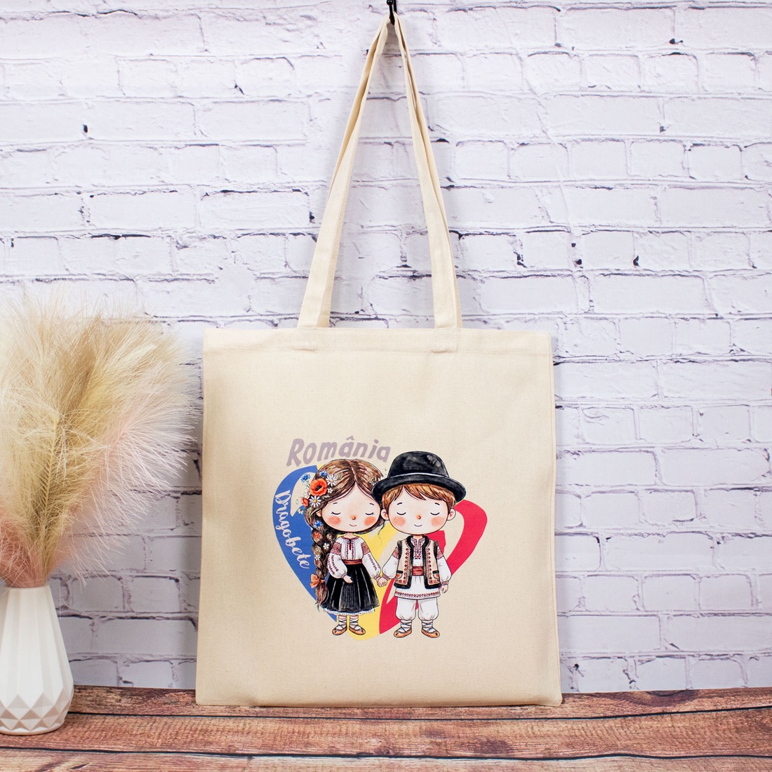 Sacosa din bumbac, suvenir, România noastră, în oameni simpli - genți și portofele - geantă pentru cumpărături - totebaguri - Artynos.ro