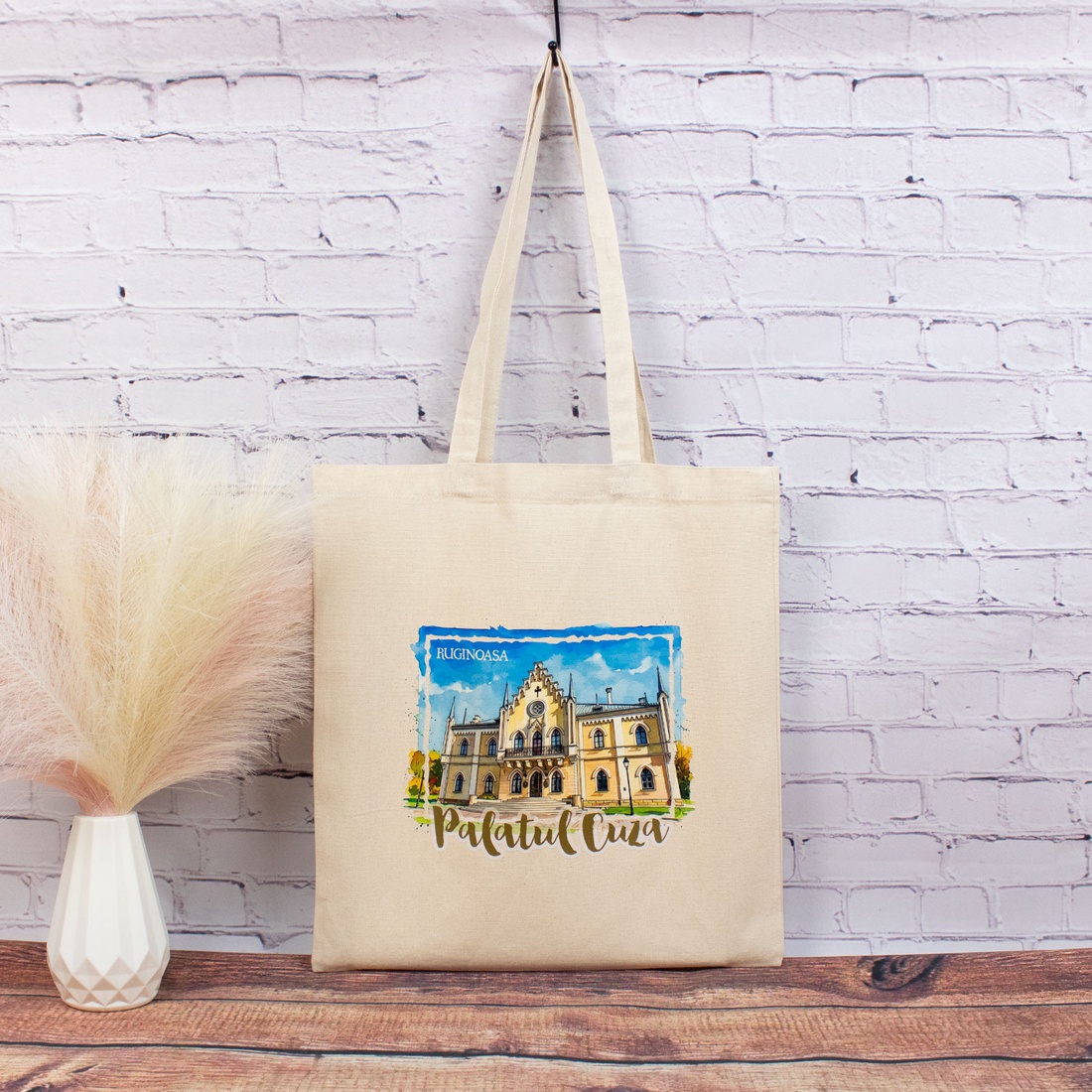 Sacosa din bumbac, suvenir, Palatul Cuza, Ruginoasa - genți și portofele - geantă pentru cumpărături - totebaguri - Artynos.ro