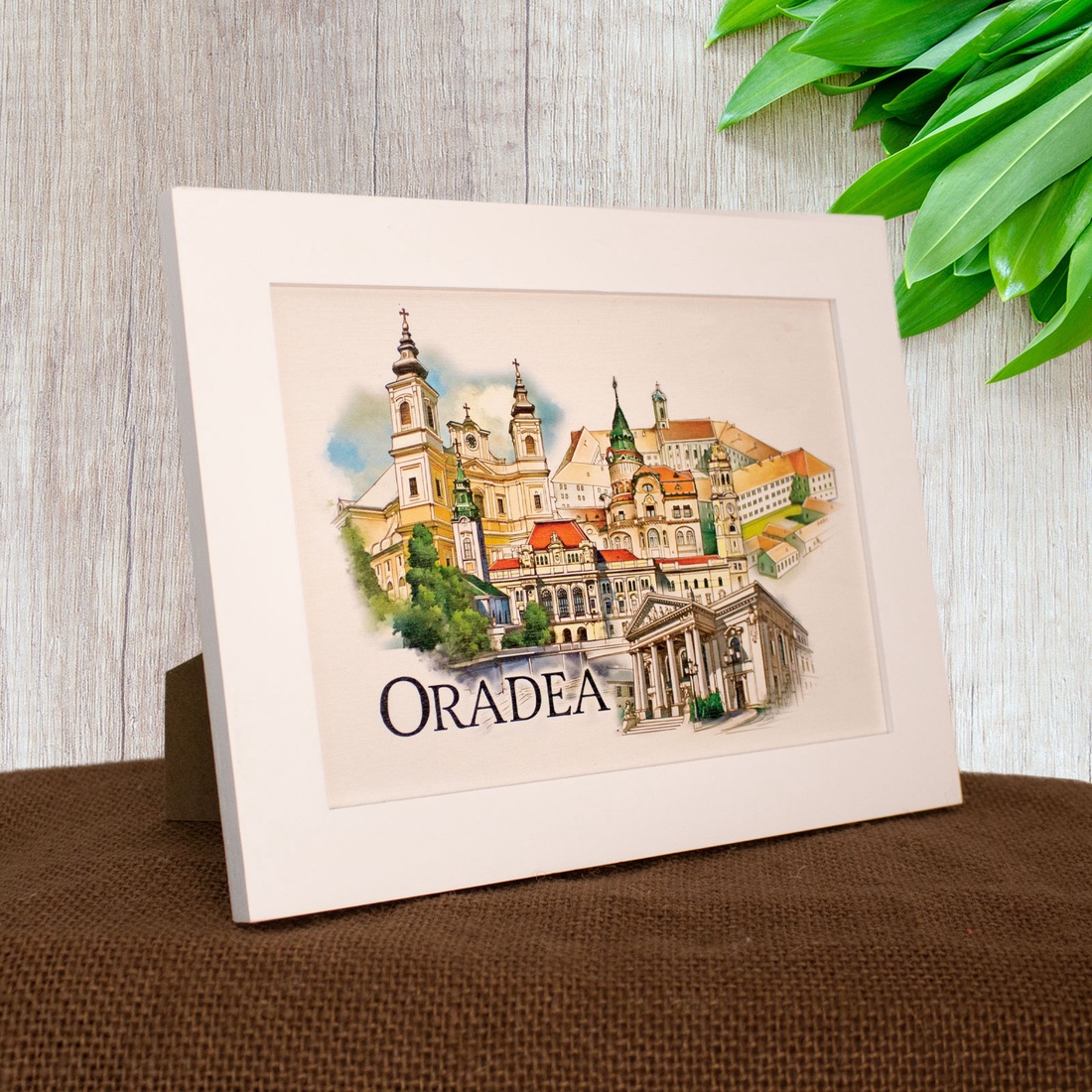 Tablou suvenir din lemn, acuarela, Oradea, dimensiune 13 x18 cm, rama inclusa - casă & stil de viață - decorațiuni de casă - picturi murale - artă de perete din lemn - Artynos.ro