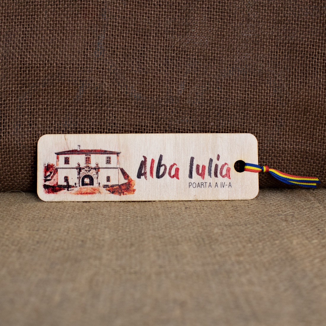Semn de carte suvenir, din lemn, acuarela vintage, Poarta a IV-a, Cetatea Alba Carolina, Alba Iulia - cărți și creații cu tematică muzicală, cadouri - semn de carte - Artynos.ro