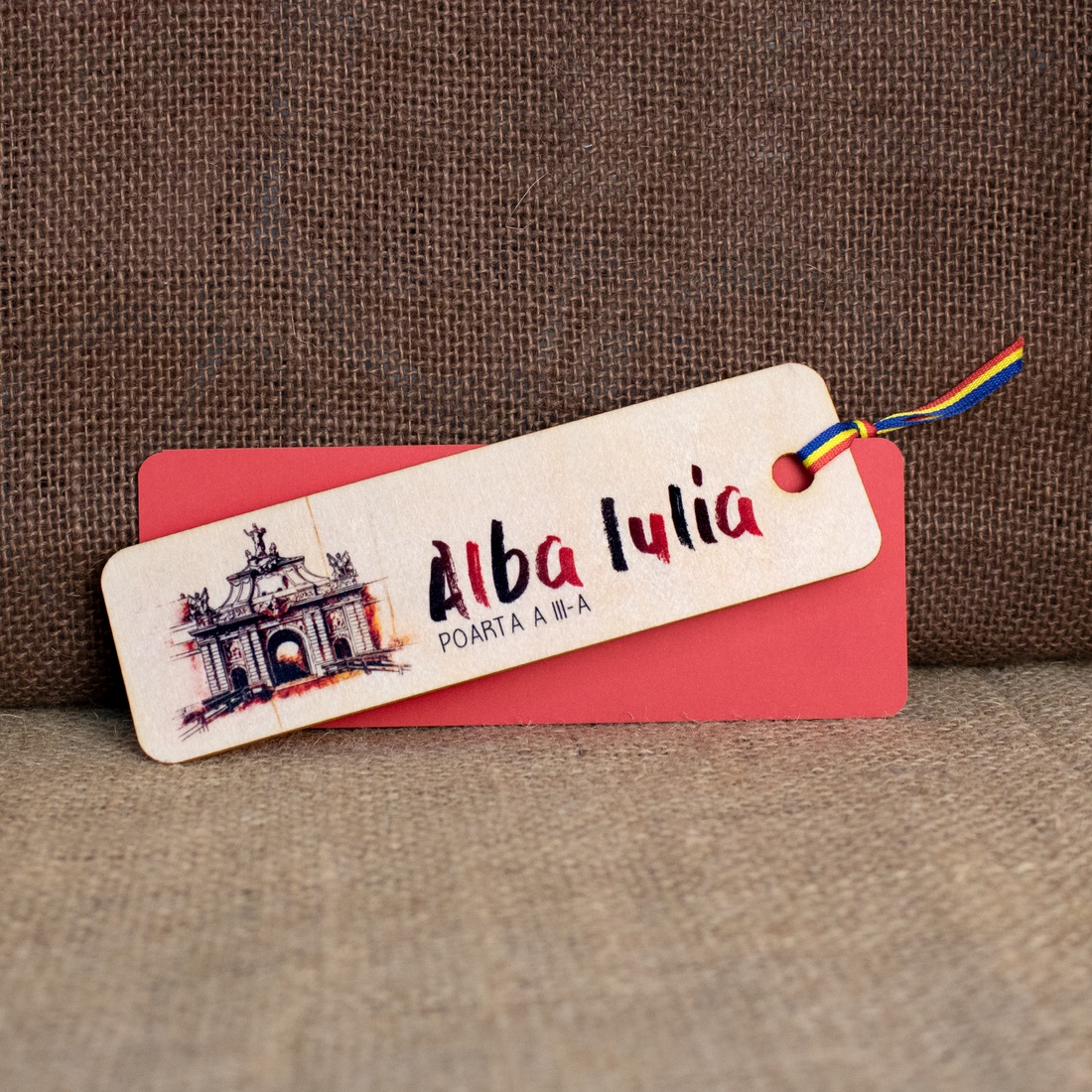 Semn de carte suvenir, din lemn, acuarela vintage, Poarta a III-a, Cetatea Alba Carolina, Alba Iulia - cărți și creații cu tematică muzicală, cadouri - semn de carte - Artynos.ro