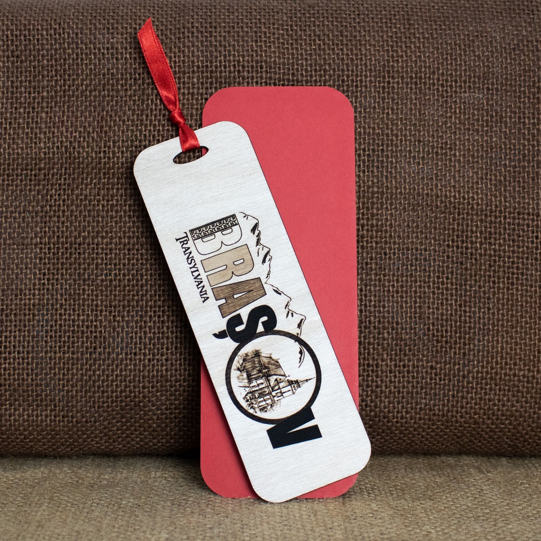 Semn de carte suvenir, din lemn, gravat, Brasov, Transylvania - cărți și creații cu tematică muzicală, cadouri - semn de carte - Artynos.ro