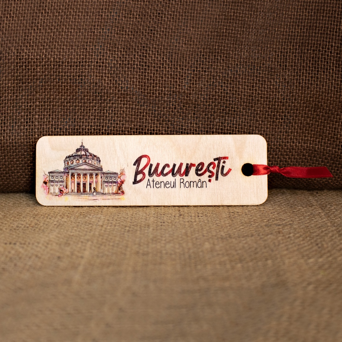 Semn De Carte suvenir, din lemn, acuarela vintage, Ateneul Roman, Bucuresti - cărți și creații cu tematică muzicală, cadouri - semn de carte - Artynos.ro