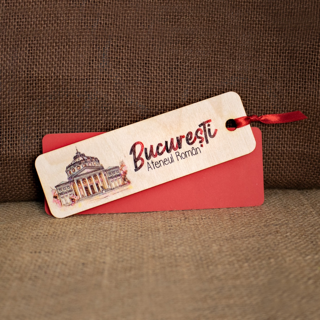 Semn De Carte suvenir, din lemn, acuarela vintage, Ateneul Roman, Bucuresti - cărți și creații cu tematică muzicală, cadouri - semn de carte - Artynos.ro