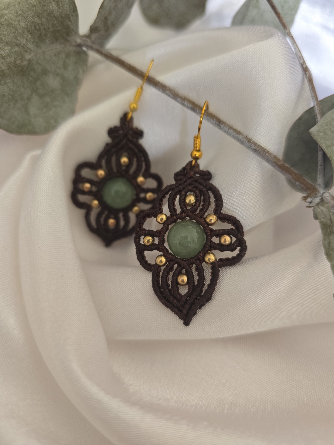 Cercei macrame cu Aventurin - bijuterii - cercei - cercei din pietre semiprețioase - Artynos.ro