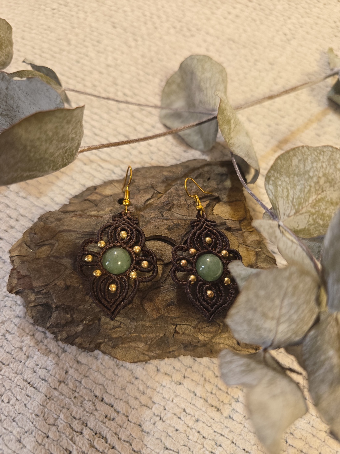 Cercei macrame cu Aventurin - bijuterii - cercei - cercei din pietre semiprețioase - Artynos.ro