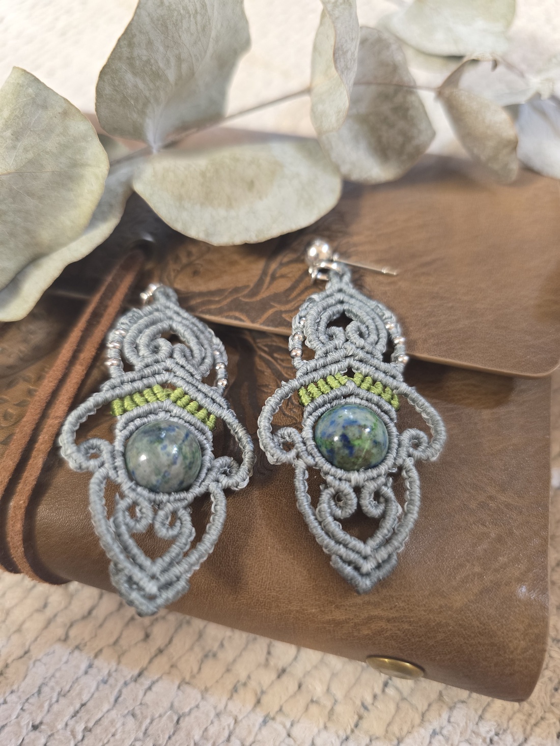 Cercei Boho Micro-Macrame cu  - bijuterii - cercei - cercei din pietre semiprețioase - Artynos.ro