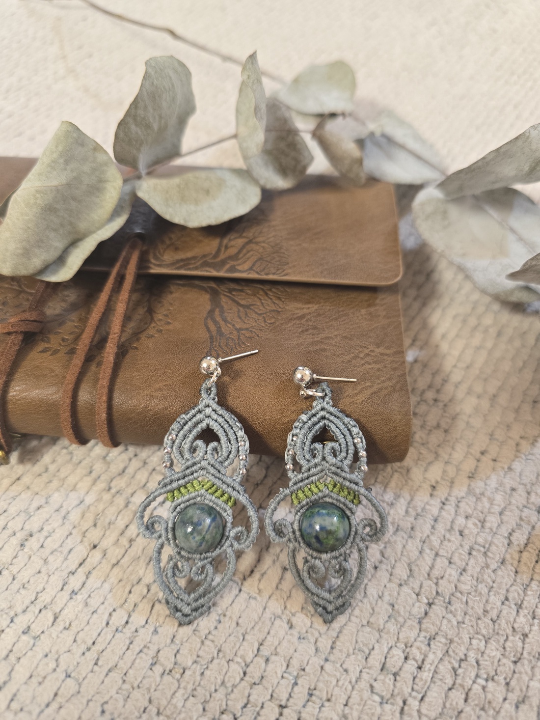 Cercei Boho Micro-Macrame cu  - bijuterii - cercei - cercei din pietre semiprețioase - Artynos.ro