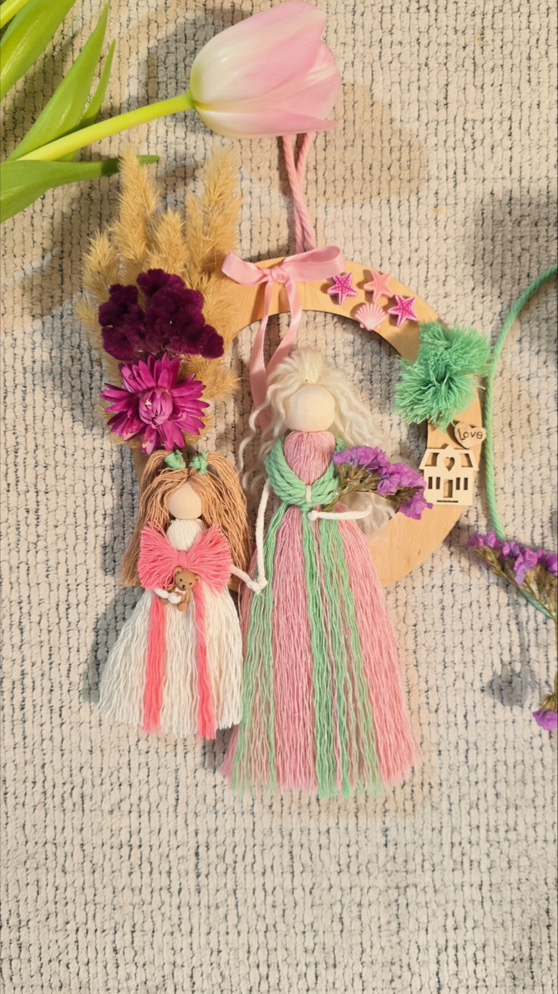 Coroniță cu păpuși macrame  - casă & stil de viață - decorațiuni de casă - decorațiuni de pereți - decor de pereți, macrame - Artynos.ro