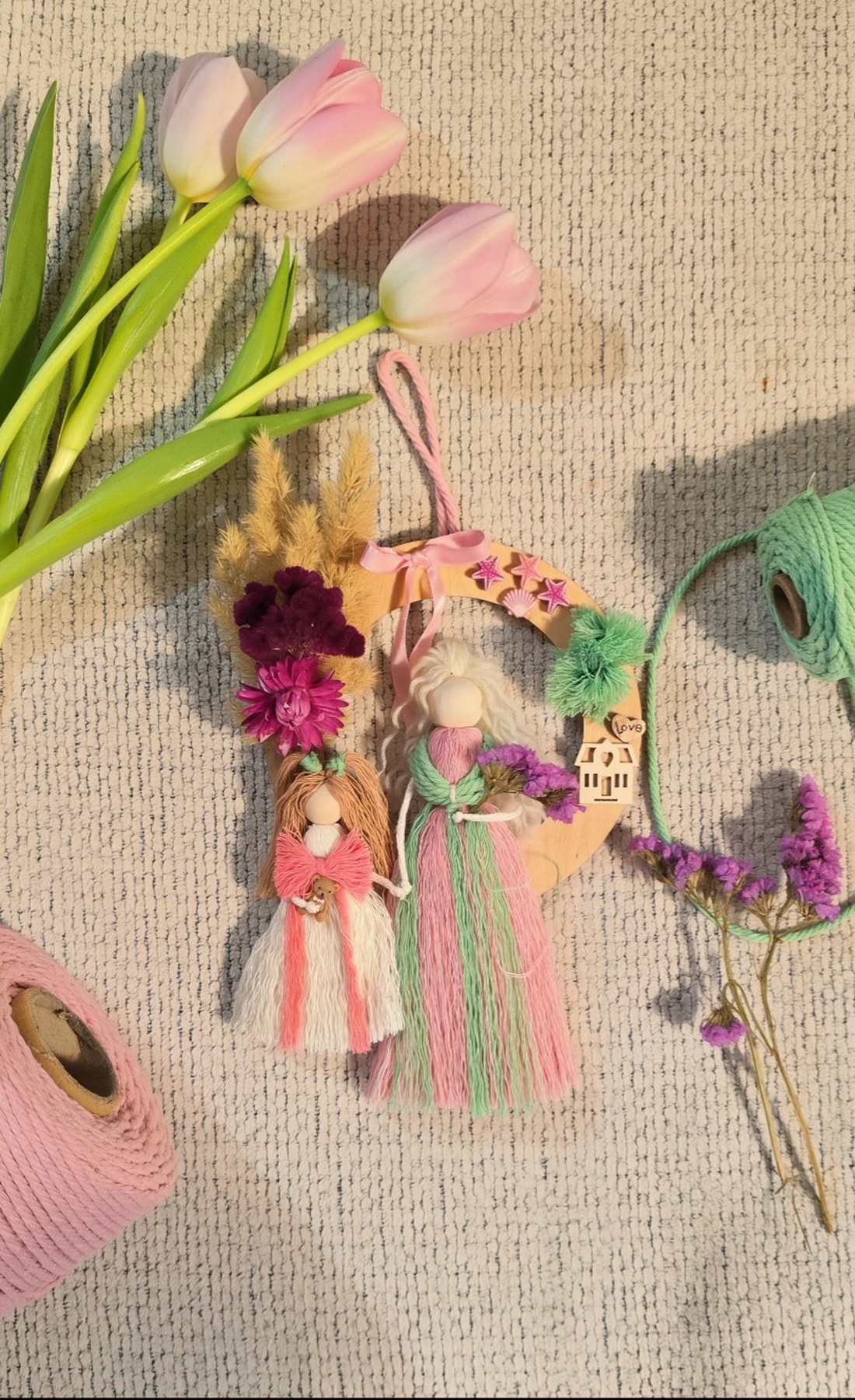 Coroniță cu păpuși macrame  - casă & stil de viață - decorațiuni de casă - decorațiuni de pereți - decor de pereți, macrame - Artynos.ro