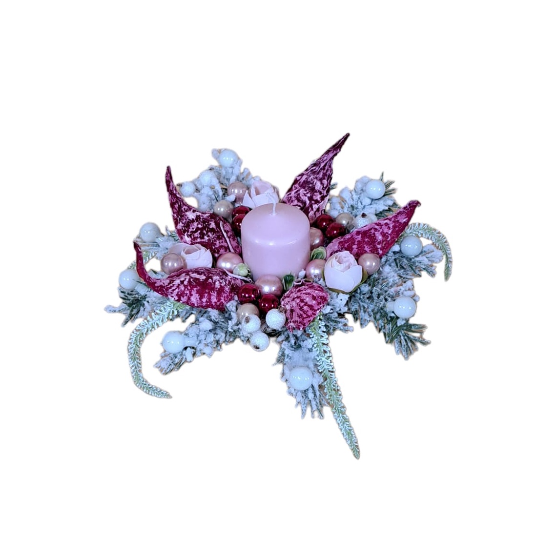 Aranjament pentru sarbatorile de iarna in vas ceramic cu lumanare roz, 23 x 15 cm - accesorii de crăciun - decorațiuni de advent - decor de masa advent - Artynos.ro Aranjament pentru sarbatorile de iarna in vas ceramic cu lumanare roz, 23 x 15 cm - accesorii de crăciun - decorațiuni de advent - decor de masa advent - Artynos.ro