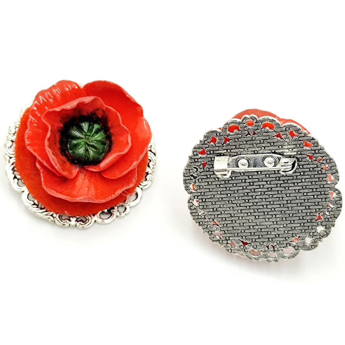Brosa unicat floare de mac pe baza metalica 4501 - bijuterii - broșă, insigne - insigne - Artynos.ro Brosa unicat floare de mac pe baza metalica 4501 - bijuterii - broșă, insigne - insigne - Artynos.ro