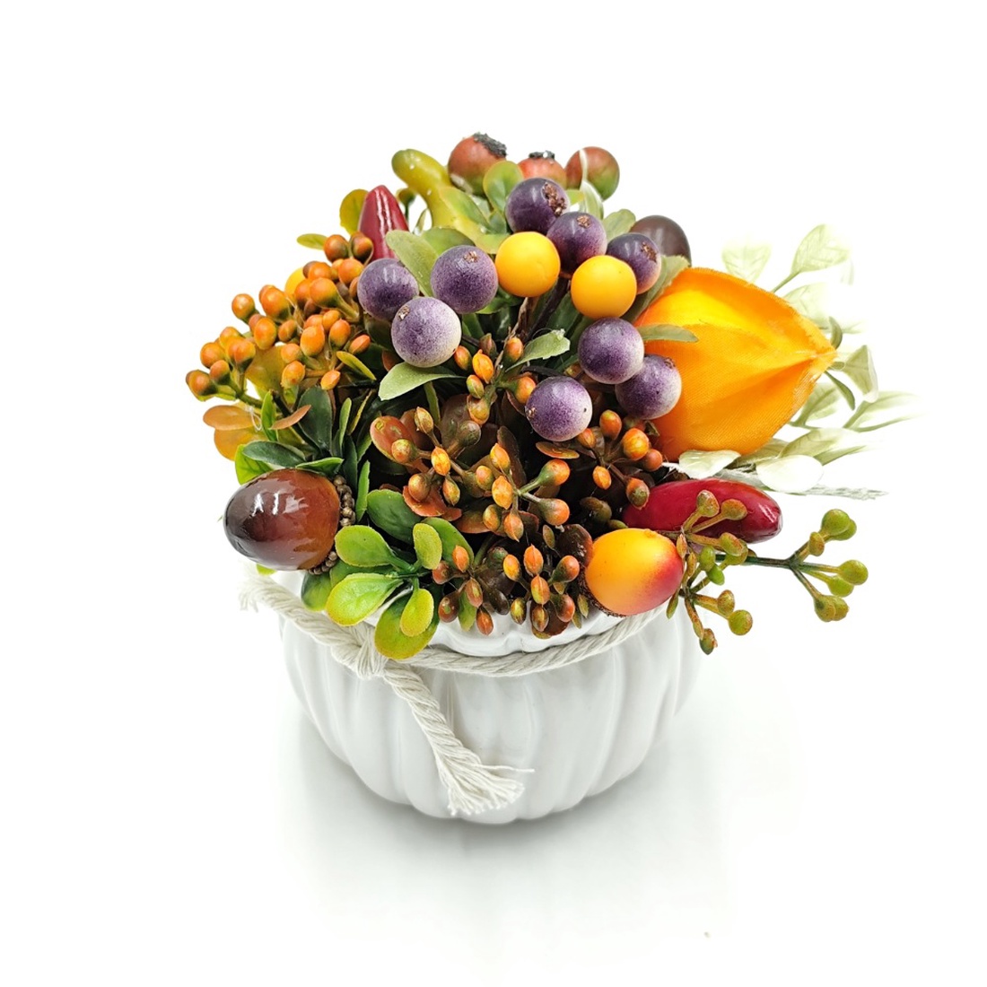 Aranjament decorativ in vas ceramic, toamna rustica, 4533 - casă & stil de viață - accesorii pentru decorat casa - decorațiuni de masă și decorațiuni pentru rafturi  - boluri din ceramică, boluri decorative - Artynos.ro