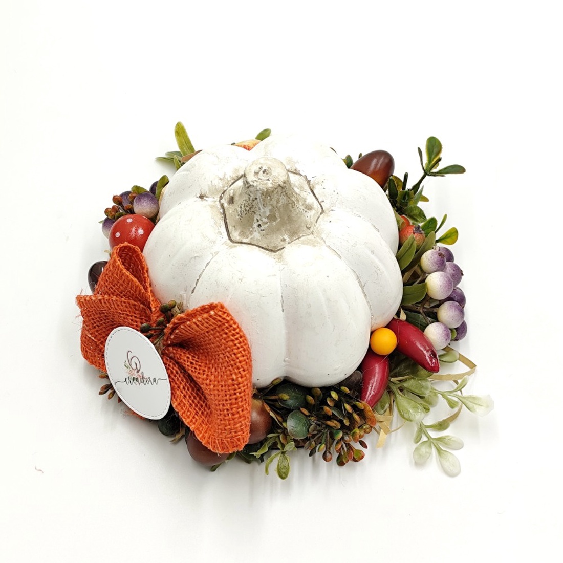Aranjament decorativ cu bostanel ceramic rotund, 4537 - casă & stil de viață - accesorii pentru decorat casa - decorațiuni de masă și decorațiuni pentru rafturi  - boluri din ceramică, boluri decorative - Artynos.ro