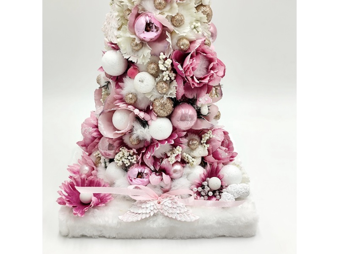 Brad alb roz de Craciun, realizat manual, 4539 - crăciun - decorațiuni de crăciun de casă - pom de crăciun  - Artynos.ro
