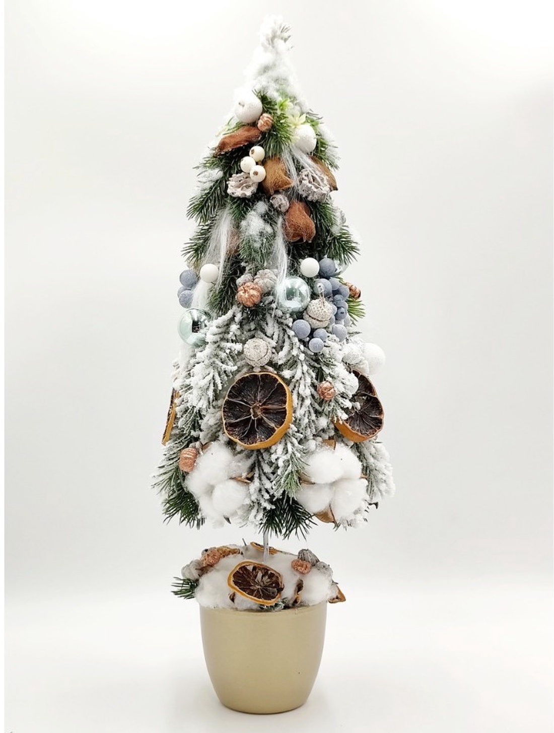 Bradut de Craciun in ghiveci auriu antic, 4539 - crăciun - decorațiuni de crăciun de casă - decor pentru masă de crăciun - Artynos.ro