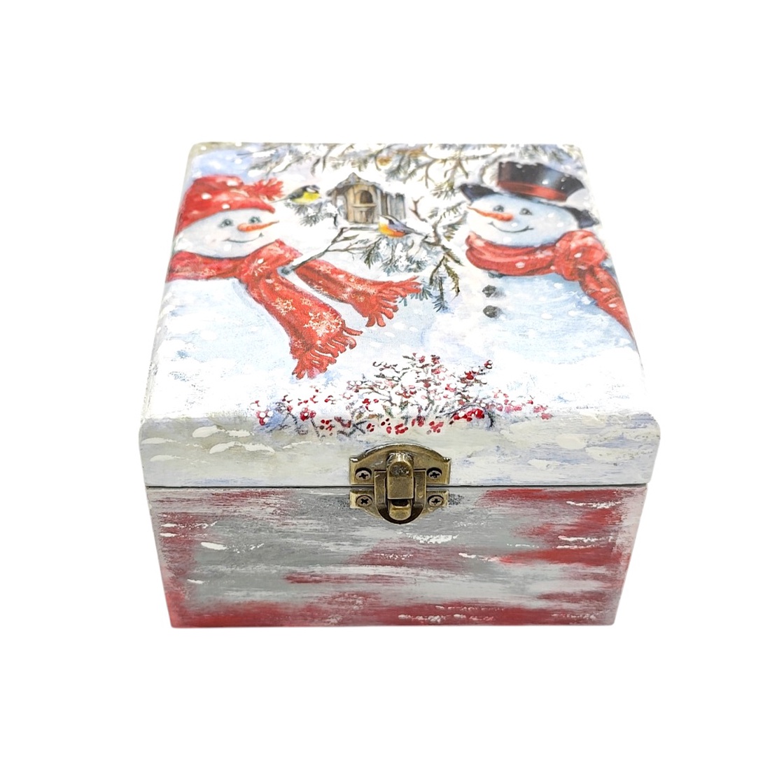 Cutie lemn decor Craciun cu oameni de zapada, 4555 - casă & stil de viață - materiale de depozitare și sortare - cutie depozitare - Artynos.ro