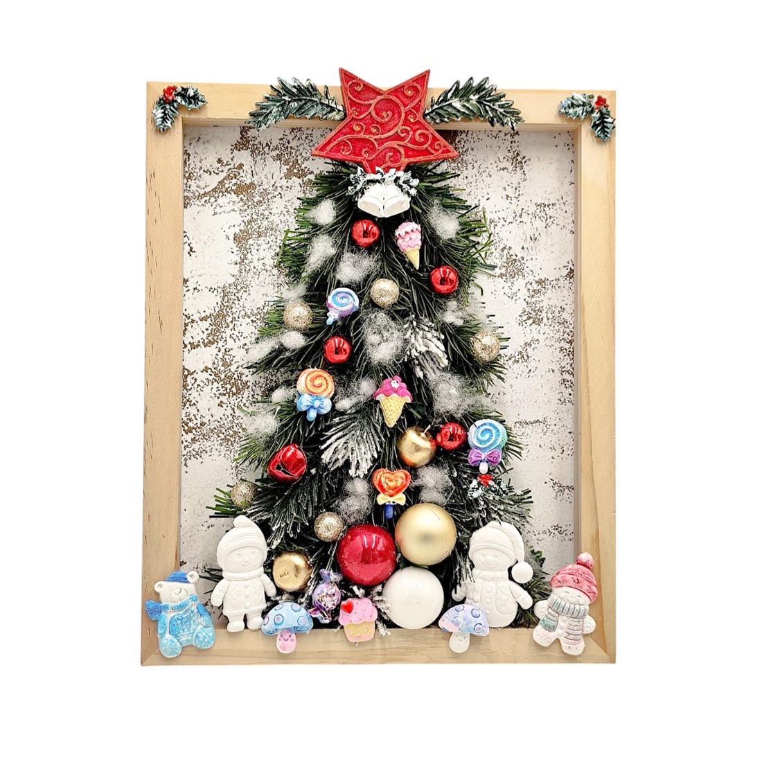 Decoratiune de Craciun in rama de lemn, 4563 - crăciun - decorațiuni de crăciun de casă - decor pentru masă de crăciun - Artynos.ro