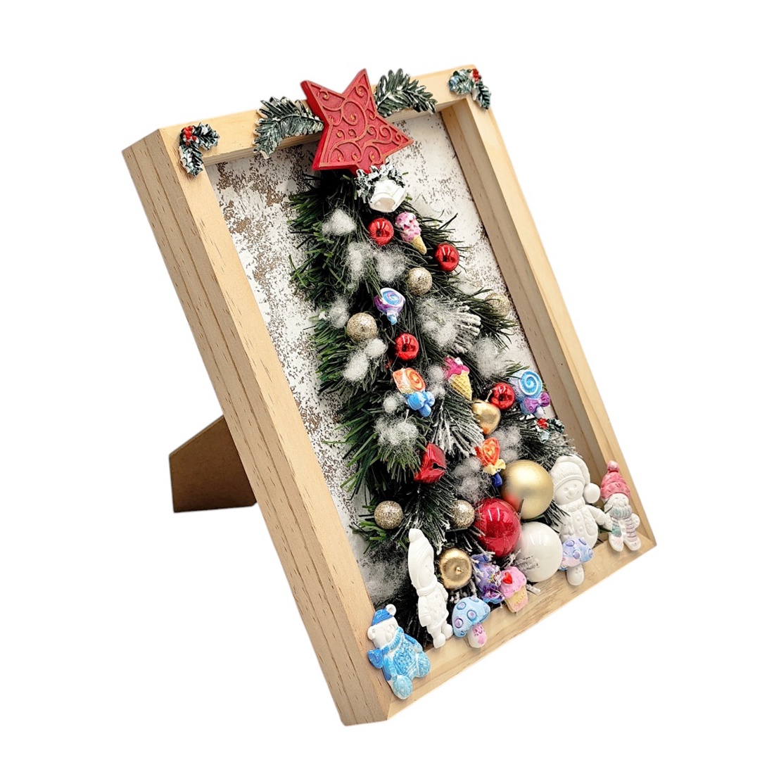 Decoratiune de Craciun in rama de lemn, 4563 - crăciun - decorațiuni de crăciun de casă - decor pentru masă de crăciun - Artynos.ro
