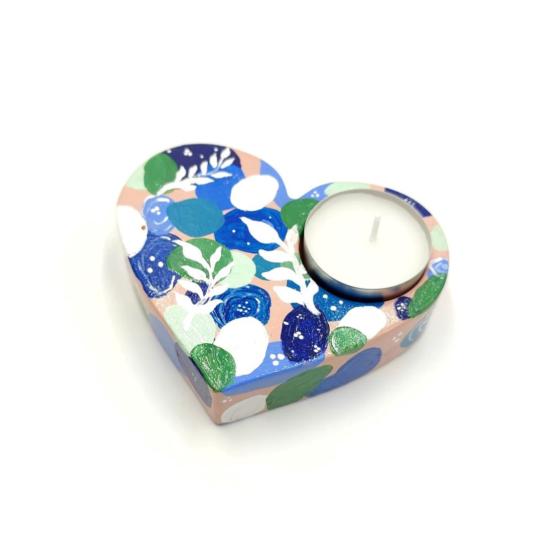 Decoratiune inima albastru verde roz pudra, unicat, 4565  - casă & stil de viață - lumânări, parfumuri, arome - suport de lumânări - Artynos.ro