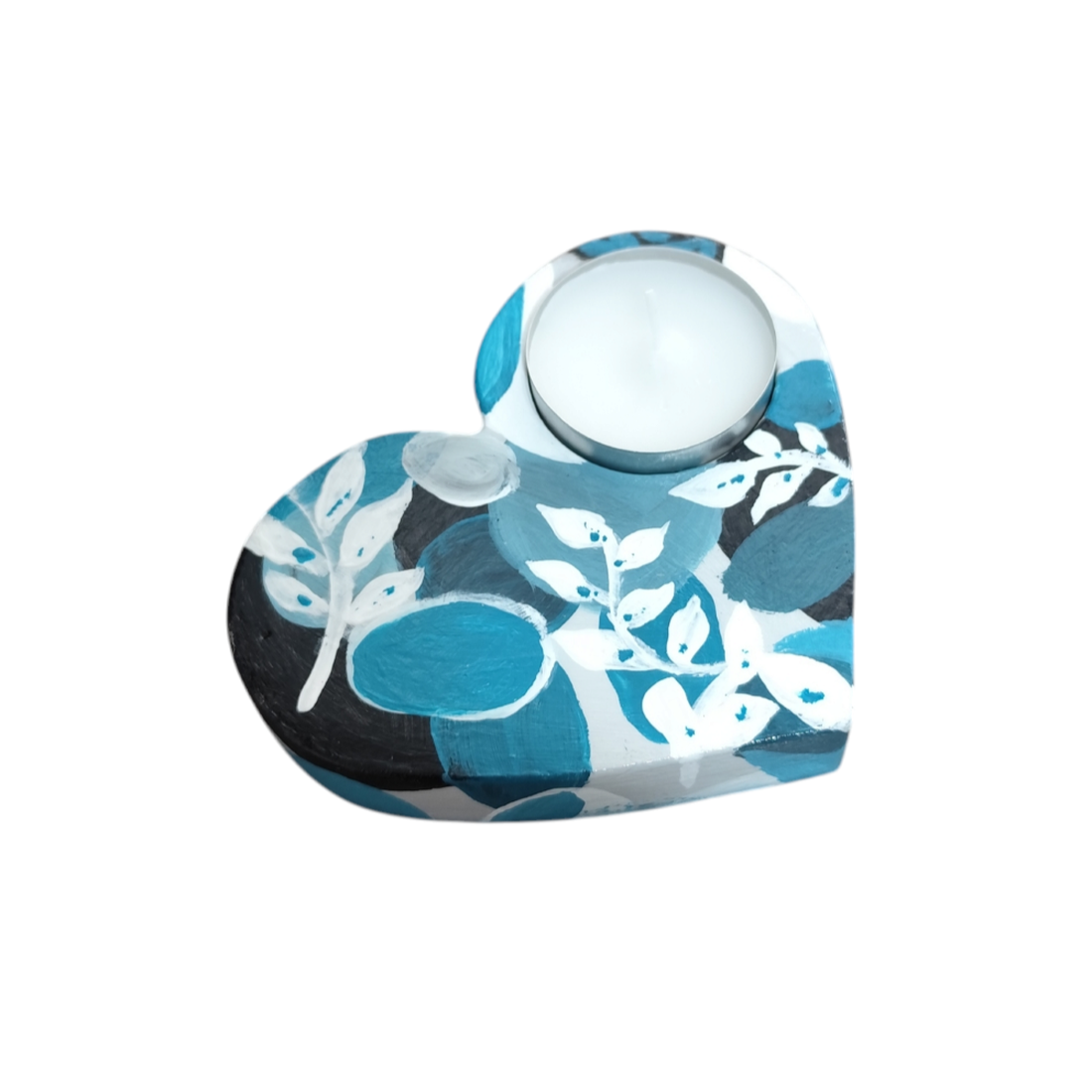 Decoratiune inima albastru negru turcoaz alb, unicat, 4566 - casă & stil de viață - lumânări, parfumuri, arome - suport de lumânări - Artynos.ro