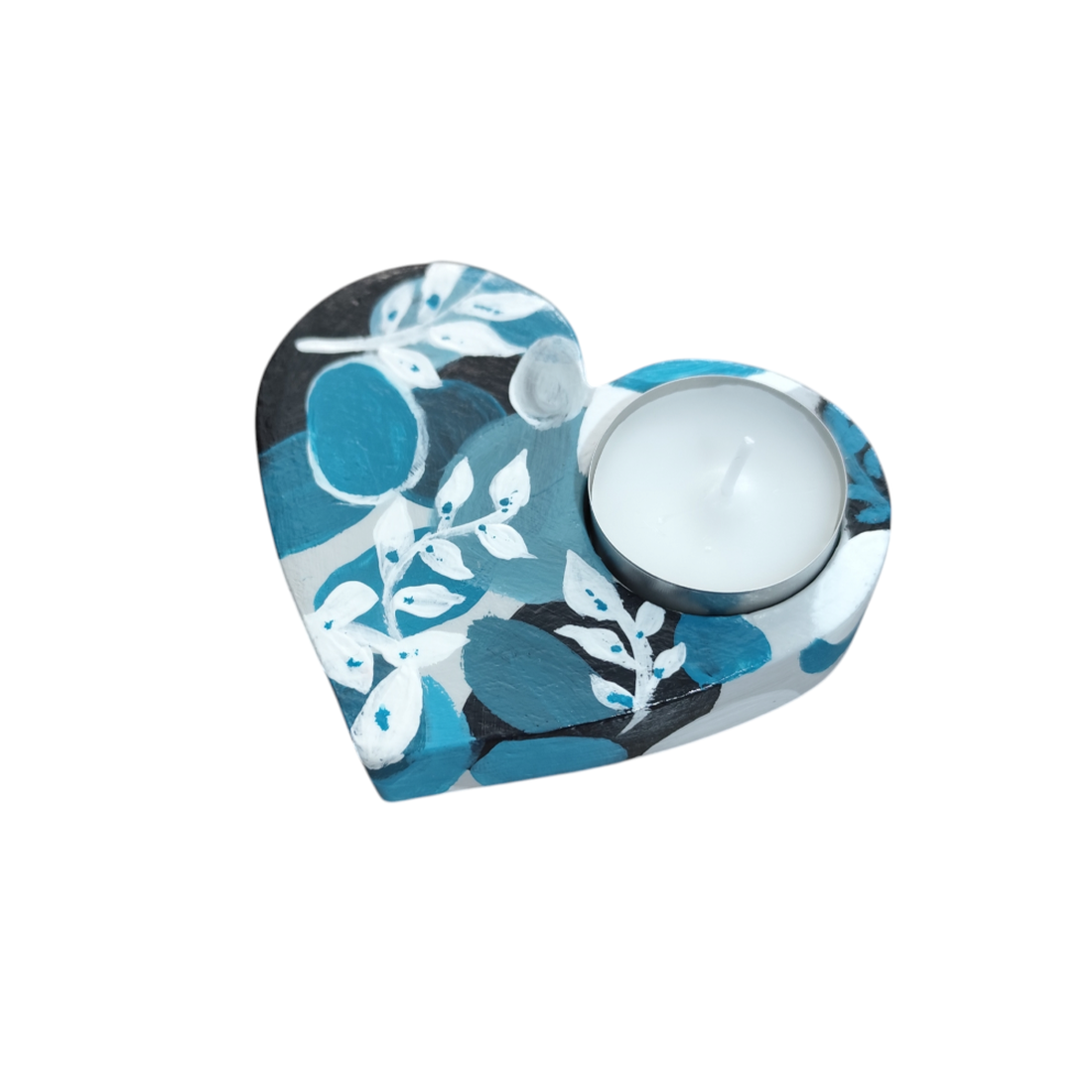 Decoratiune inima albastru negru turcoaz alb, unicat, 4566 - casă & stil de viață - lumânări, parfumuri, arome - suport de lumânări - Artynos.ro