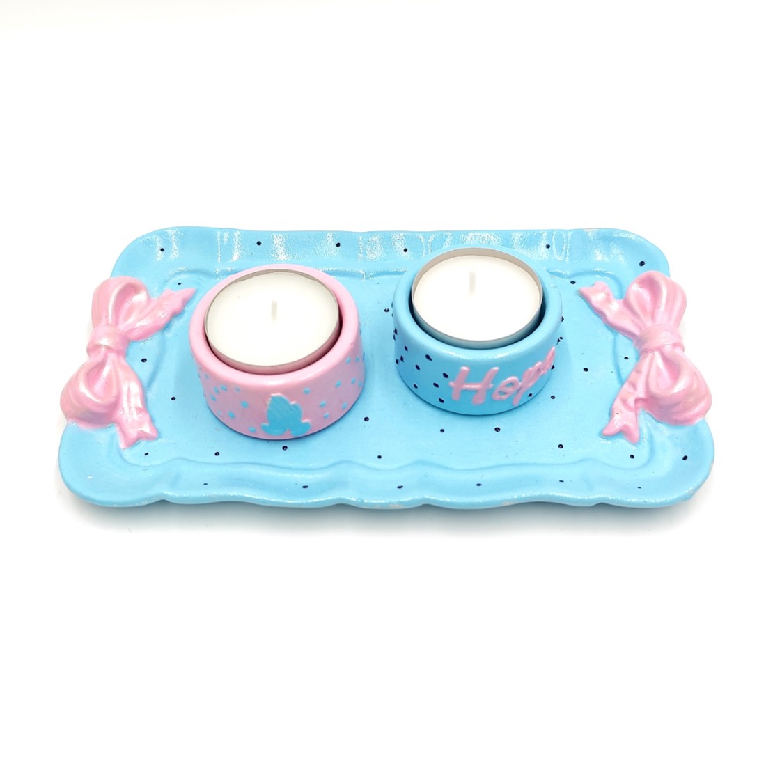 Set decorativ bleu, tavita cu fundite si lumanarele, 4569 - casă & stil de viață - seturi de cadou - Artynos.ro