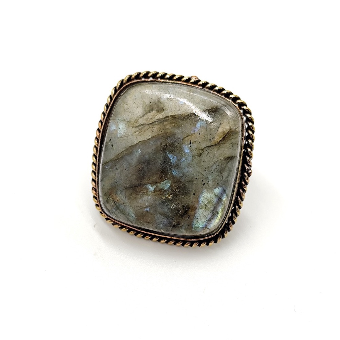 Inel metalic patrat auriu antichizat cu labradorit 4576 - bijuterii - inele - inele cu pietre semiprețioase - Artynos.ro