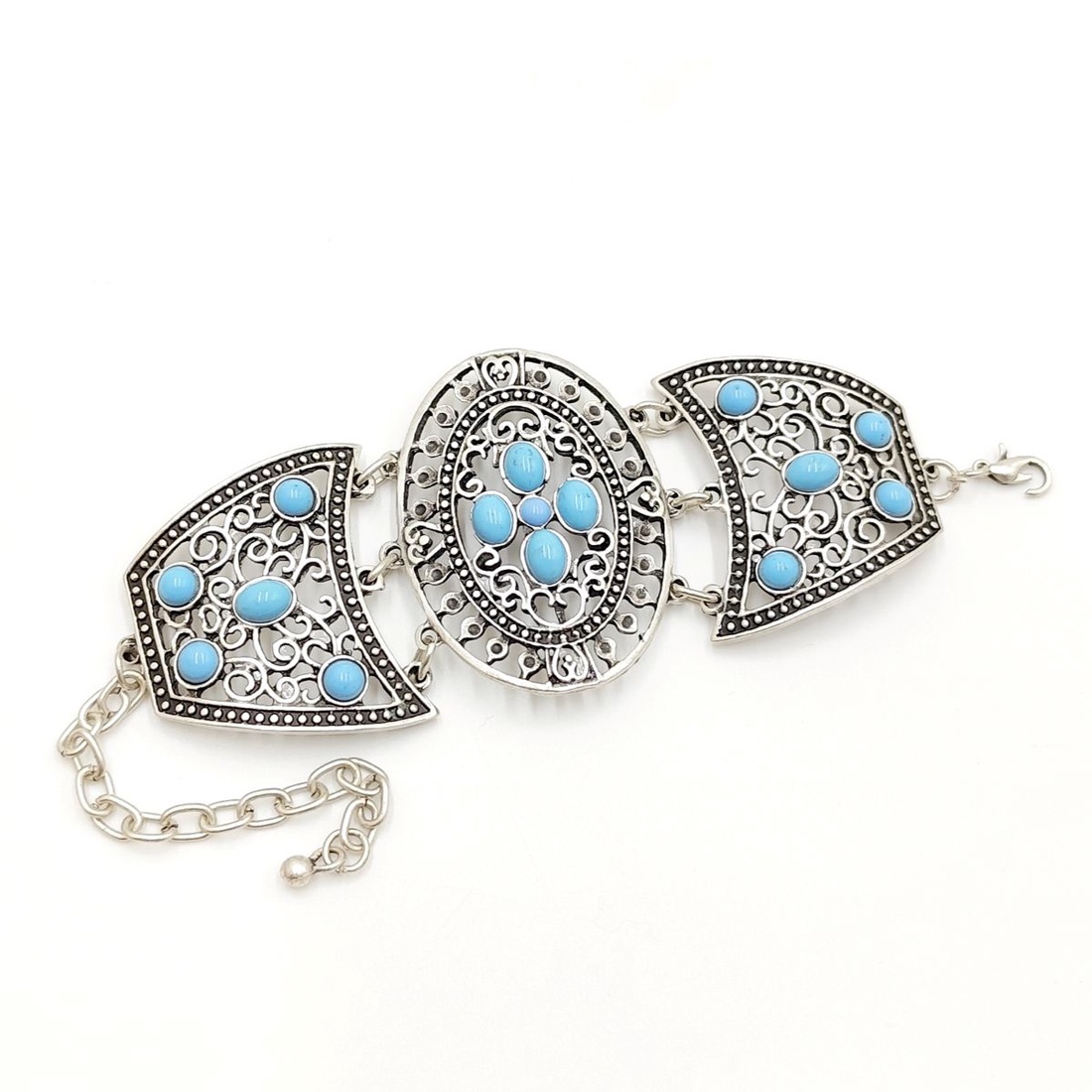 Bratara zamac 3 piese cu bleu, Brz045 - bijuterii - brățări - brățări împletite - Artynos.ro