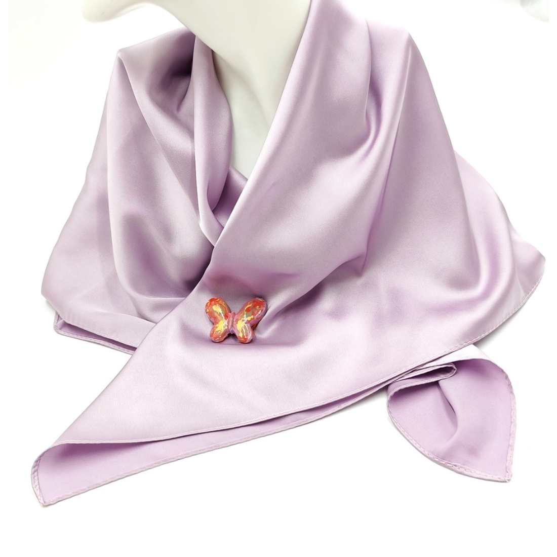 Set cadou esarfa satinata mov deschis si brosa ceramica fluturas, 4625 - îmbrăcăminte și modă - eșarfe, pălării, fularuri - șal, eșarfă de cap - Artynos.ro