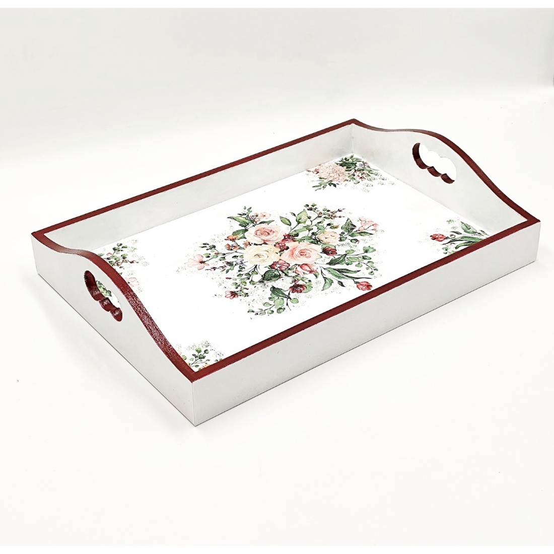 Tava decorativa din lemn cu model floral, 35 x 25 cm, 4626 - casă & stil de viață - echipamente de bucătărie - accesorii de servire - tăvițe - Artynos.ro