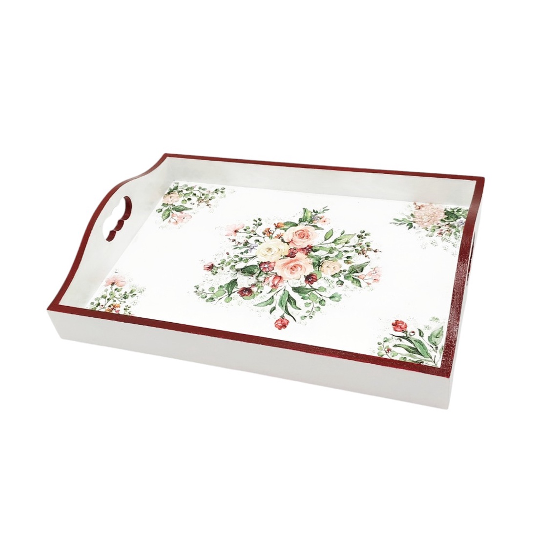 Tava decorativa din lemn cu model floral, 35 x 25 cm, 4626 - casă & stil de viață - echipamente de bucătărie - accesorii de servire - tăvițe - Artynos.ro