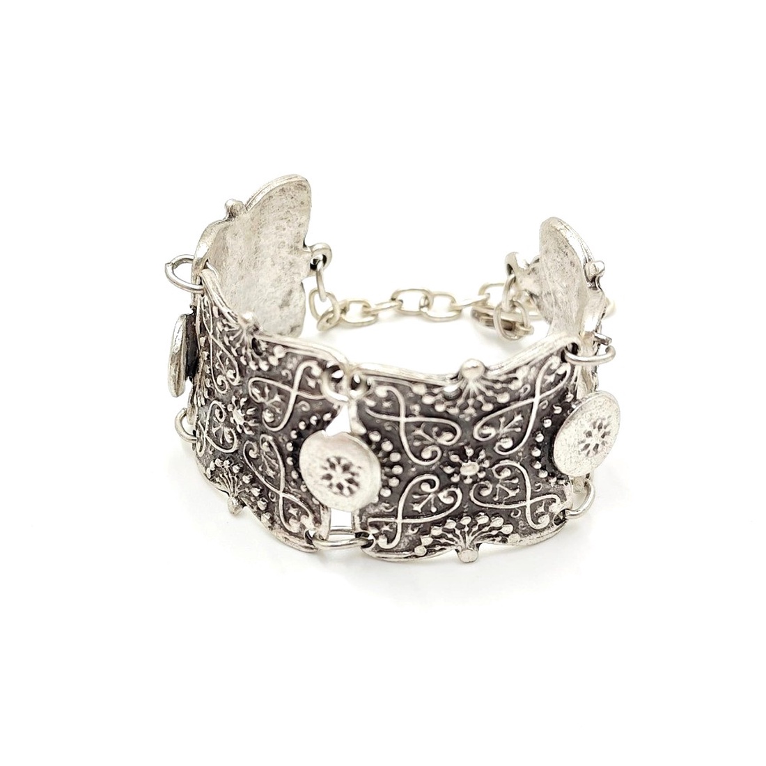 Bratar zamac 4 piese florale si accente filigranate, Brz046 - bijuterii - brățări - brățări împletite - Artynos.ro
