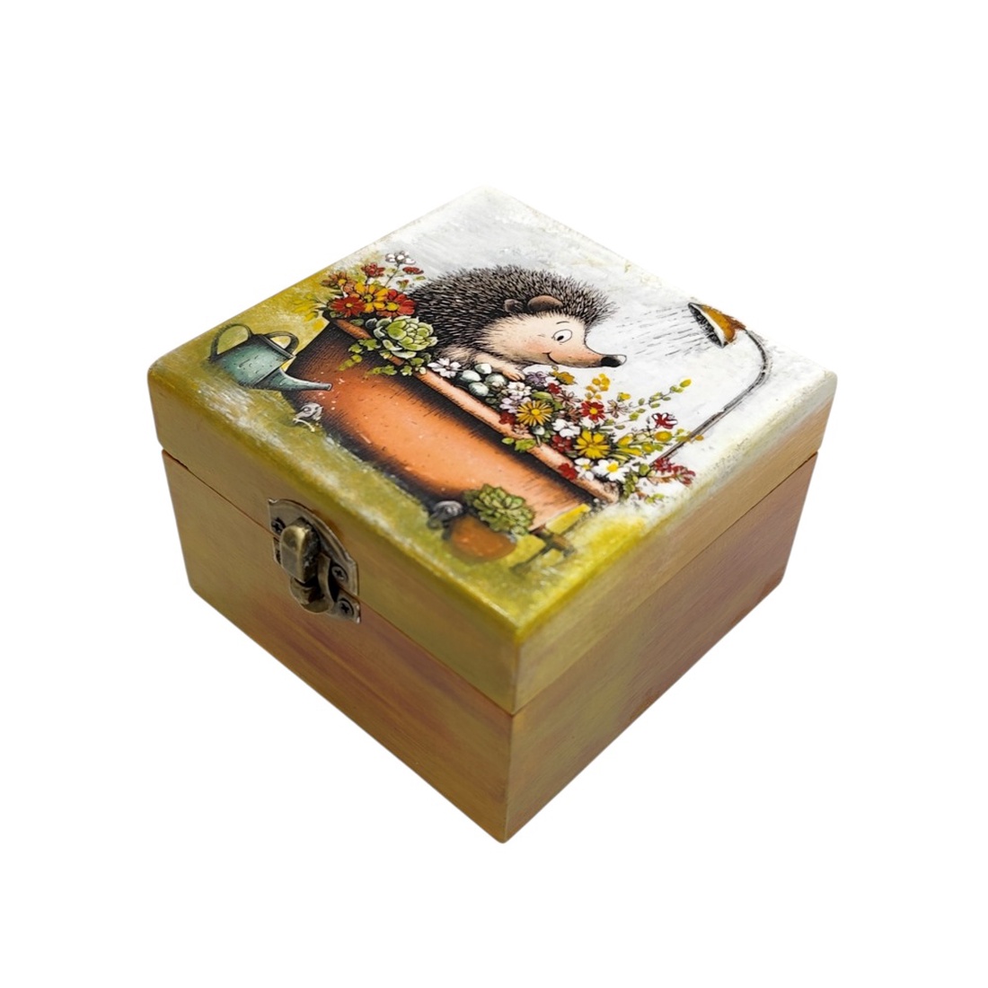 Cutie decorativa din lemn, Baia ariciului vesel, 4670 - bijuterii - suporturi și cutii de bijuterii - cutii de bijuterii - Artynos.ro