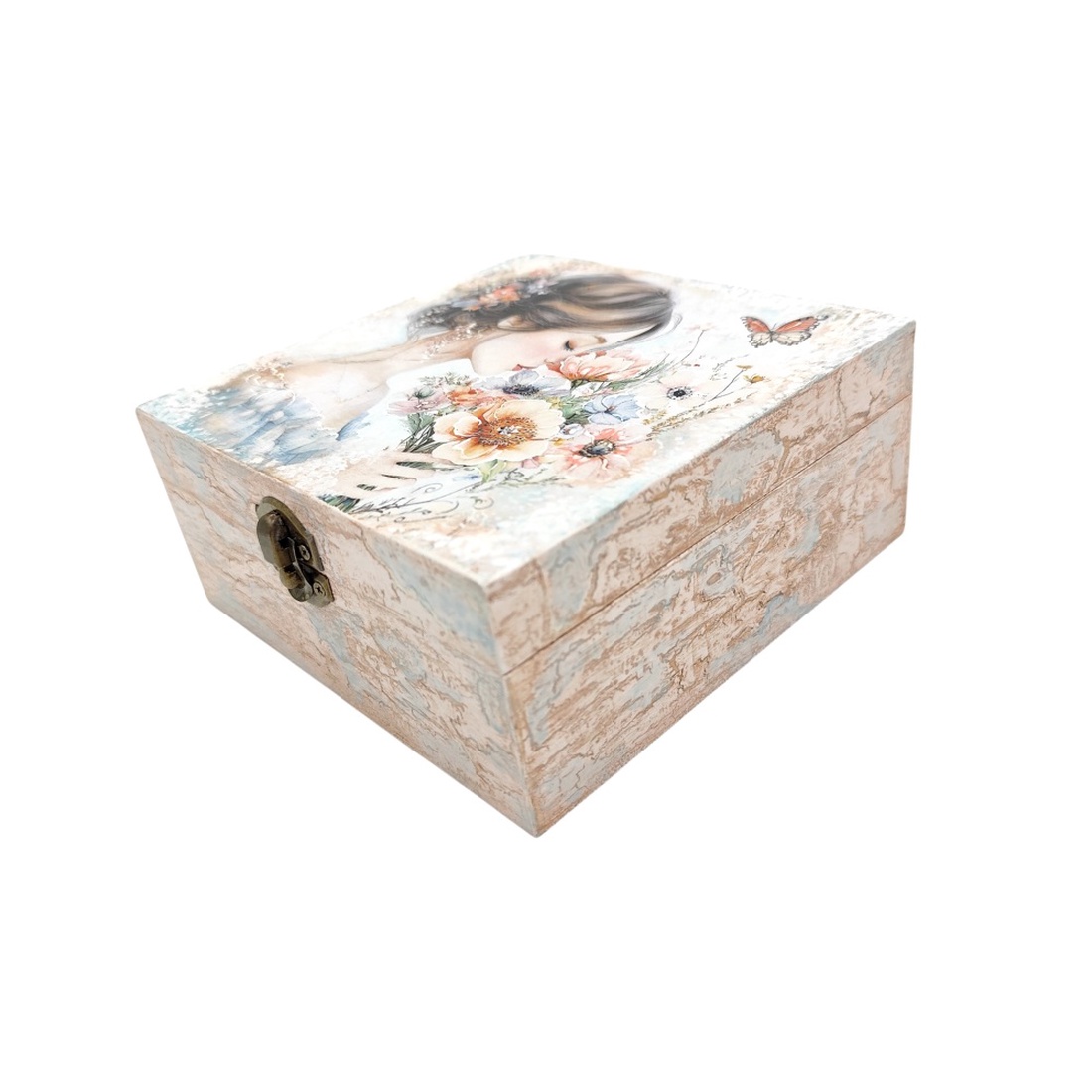Cutie decorativa din lemn, Fata cu flori de vis, 4676 - bijuterii - suporturi și cutii de bijuterii - cutii de bijuterii - Artynos.ro
