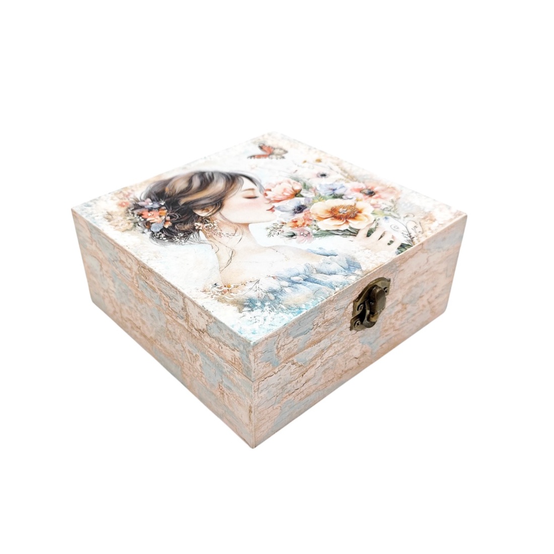 Cutie decorativa din lemn, Fata cu flori de vis, 4676 - bijuterii - suporturi și cutii de bijuterii - cutii de bijuterii - Artynos.ro