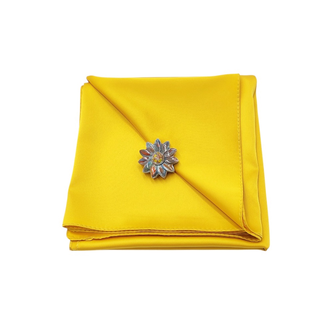Set cadou esarfa satinata galben inchis si brosa ceramica floare, 4679 - casă & stil de viață - seturi de cadou - Artynos.ro