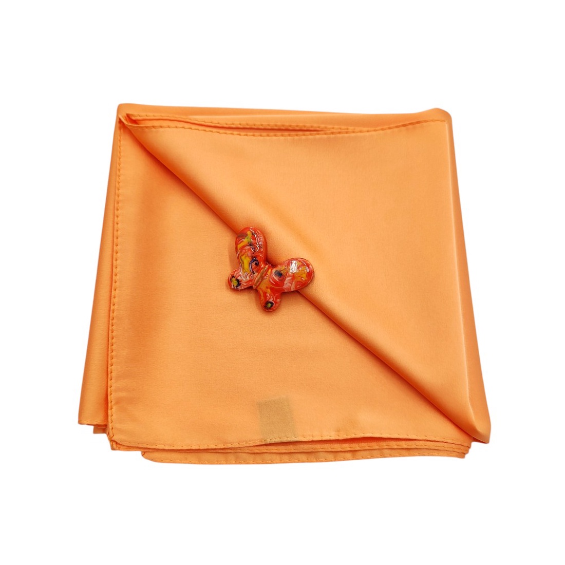 Set cadou esarfa satinata portocaliu piersica si brosa ceramica fluturas, 4680 - casă & stil de viață - seturi de cadou - Artynos.ro