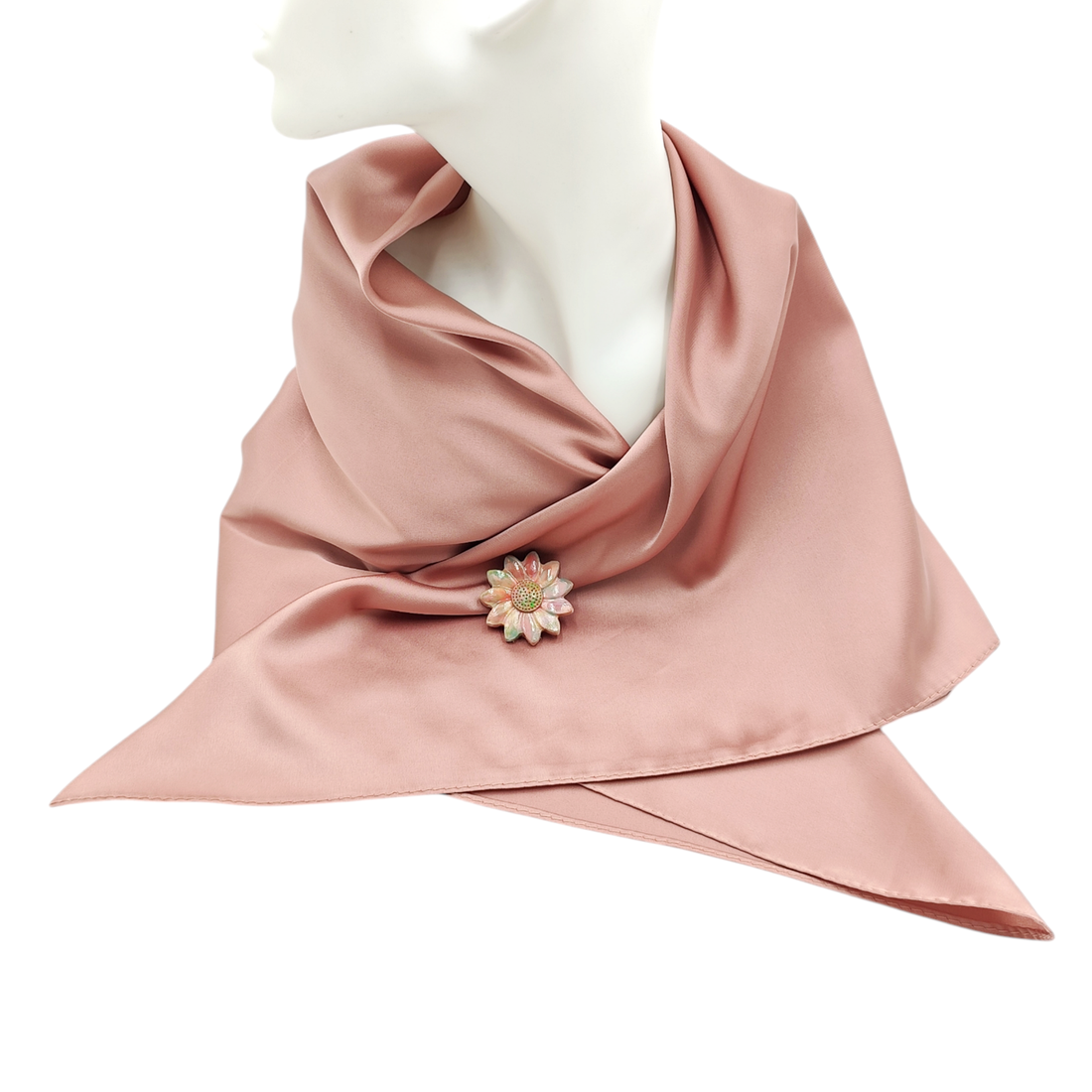 Set cadou esarfa satinata roz plamaniu si brosa ceramica floare, 4681 - casă & stil de viață - seturi de cadou - Artynos.ro