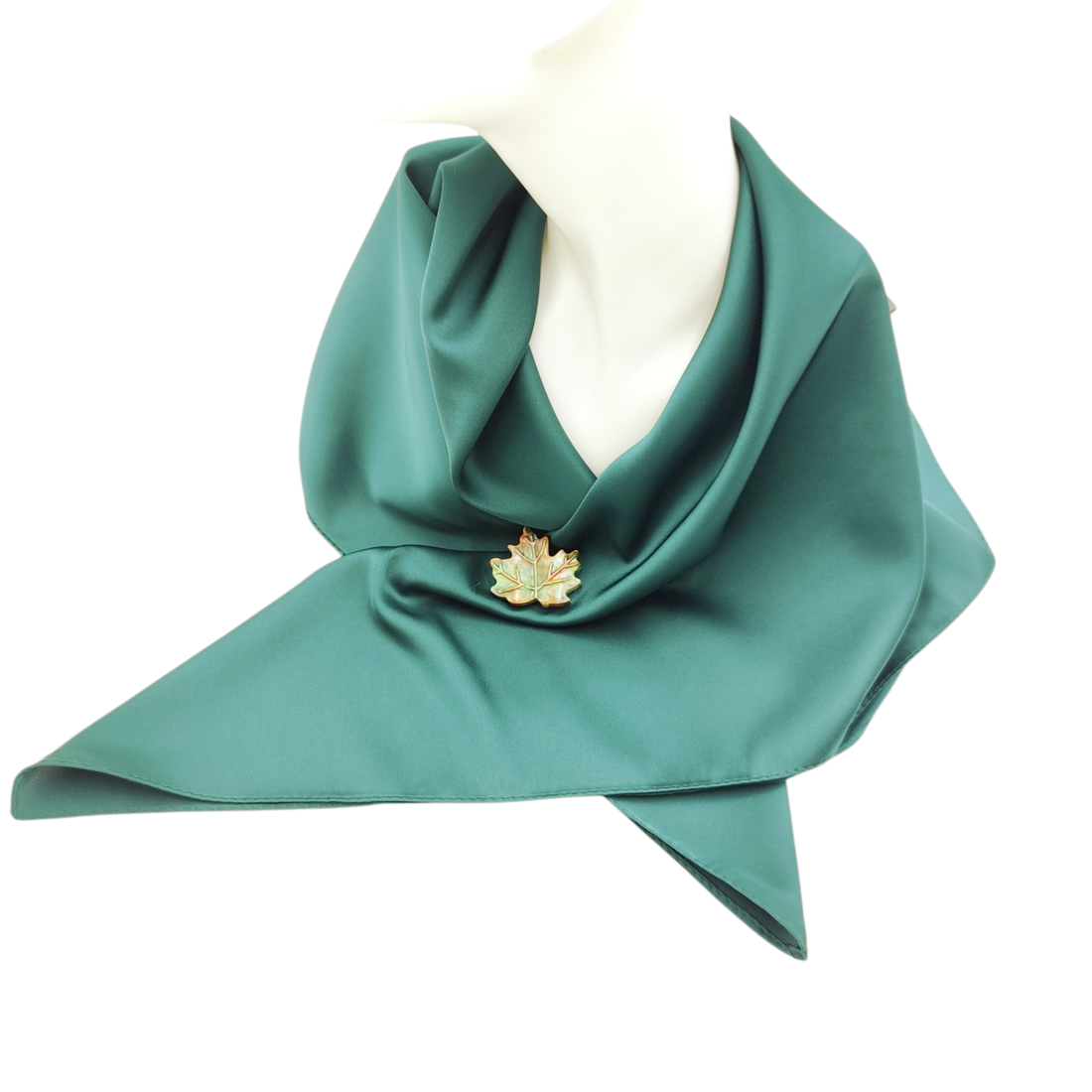 Set cadou esarfa satinata verde inchis si brosa ceramica frunza, 4683 - casă & stil de viață - seturi de cadou - Artynos.ro