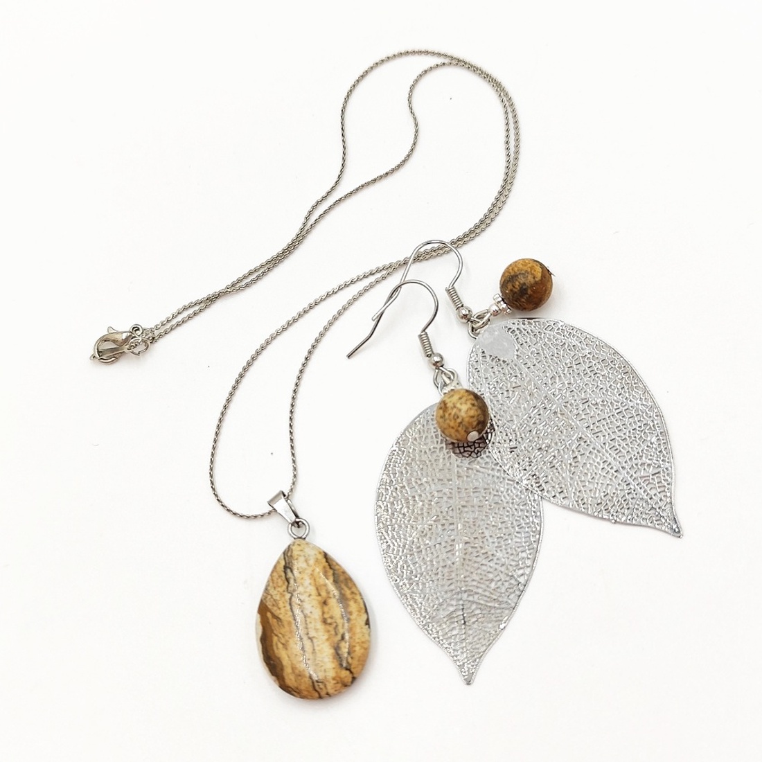 Set handmade cu pietre naturale de jasp si accesorii argintii, 4706 - bijuterii - seturi de bijuterii - Artynos.ro