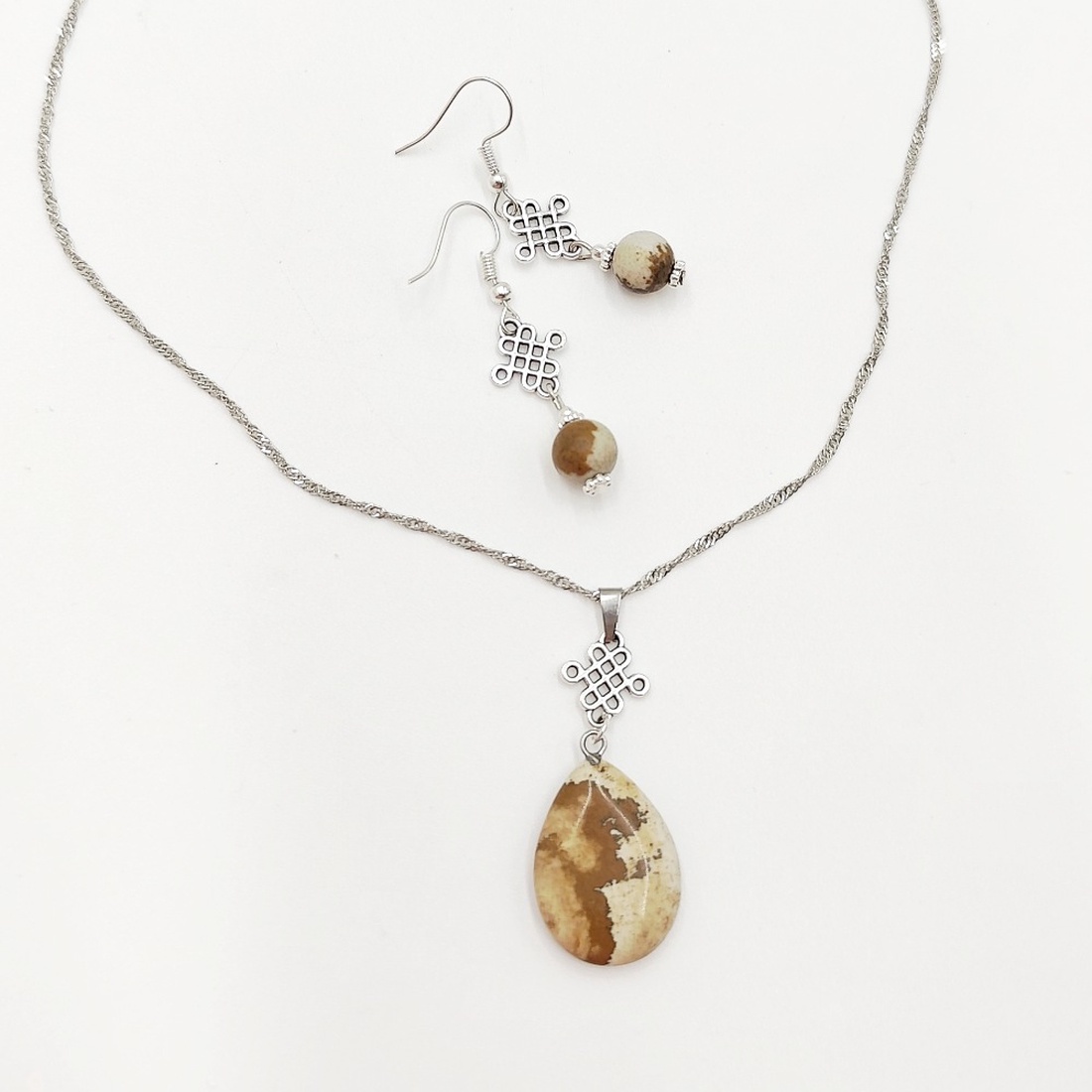 Set handmade colier pandantiv si cercei cu jasp, 4708 - bijuterii - seturi de bijuterii - Artynos.ro
